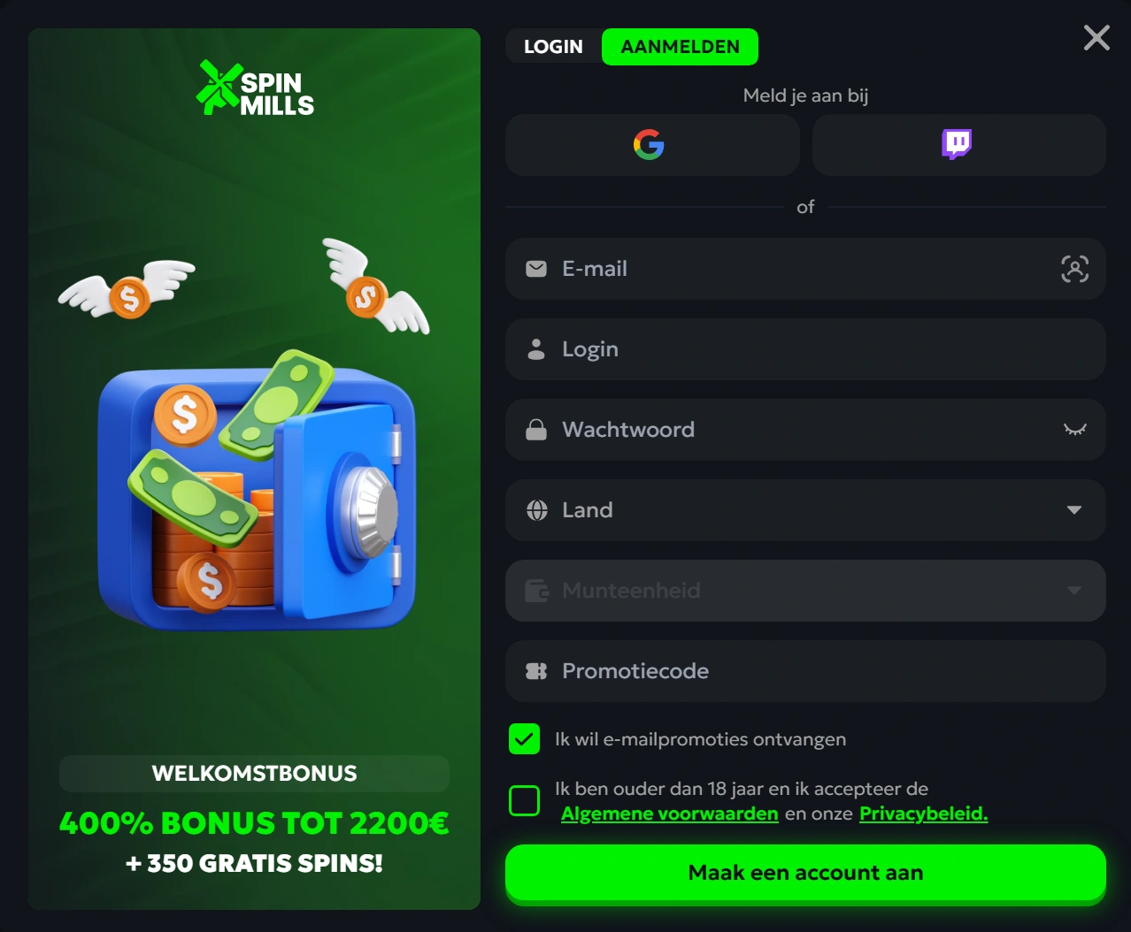 Registratieproces bij SpinMills
